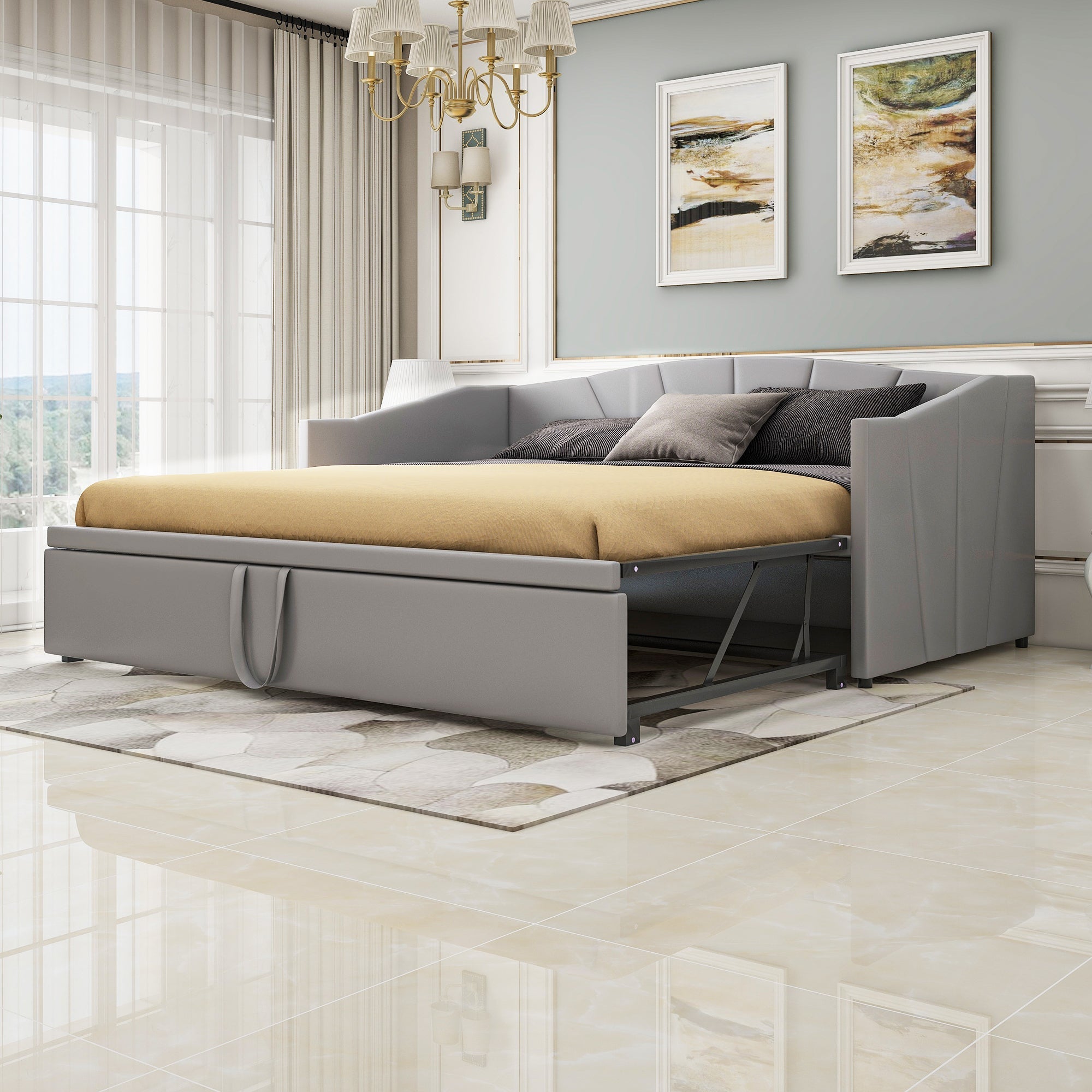 Upholstered Sofa Bed Extendable 90/180x200 cm Slatted Frame, Velvet Grey