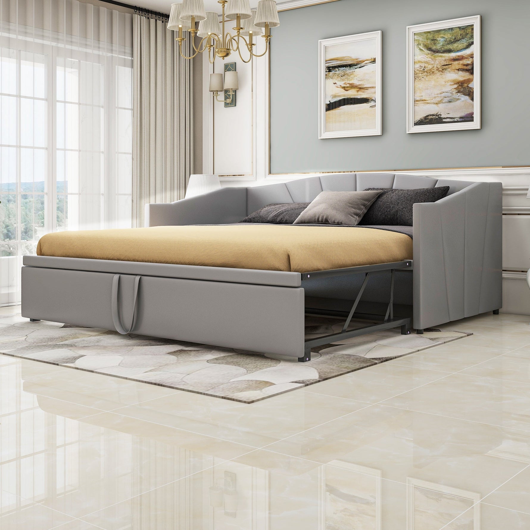 Upholstered Sofa Bed Extendable 90/180x200 cm Slatted Frame, Velvet Grey