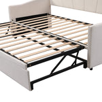 Upholstered Bed, Pull-out Sofa Bed 90/180*200 cm, Slatted Frames, Velvet Fabric, Beige