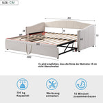 Upholstered Bed, Pull-out Sofa Bed 90/180*200 cm, Slatted Frames, Velvet Fabric, Beige
