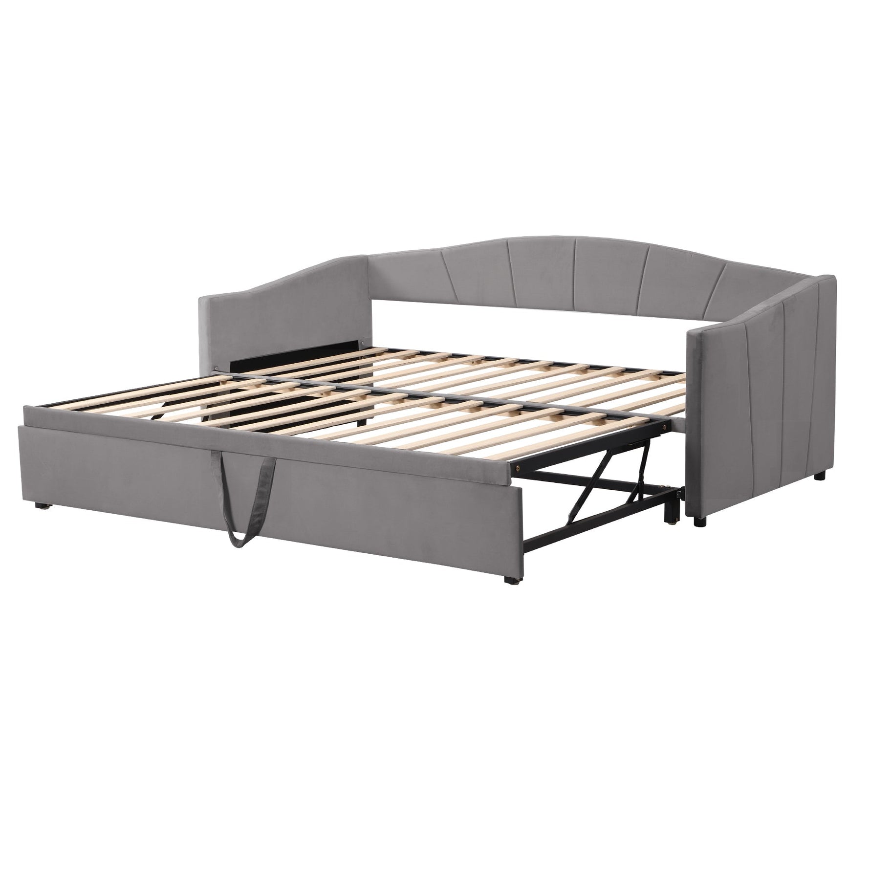 Upholstered Sofa Bed Extendable 90/180x200 cm Slatted Frame, Velvet Grey