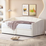 Upholstered Bed, Pull-out Sofa Bed 90/180*200 cm, Slatted Frames, Velvet Fabric, Beige