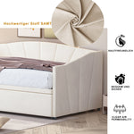 Upholstered Bed, Pull-out Sofa Bed 90/180*200 cm, Slatted Frames, Velvet Fabric, Beige