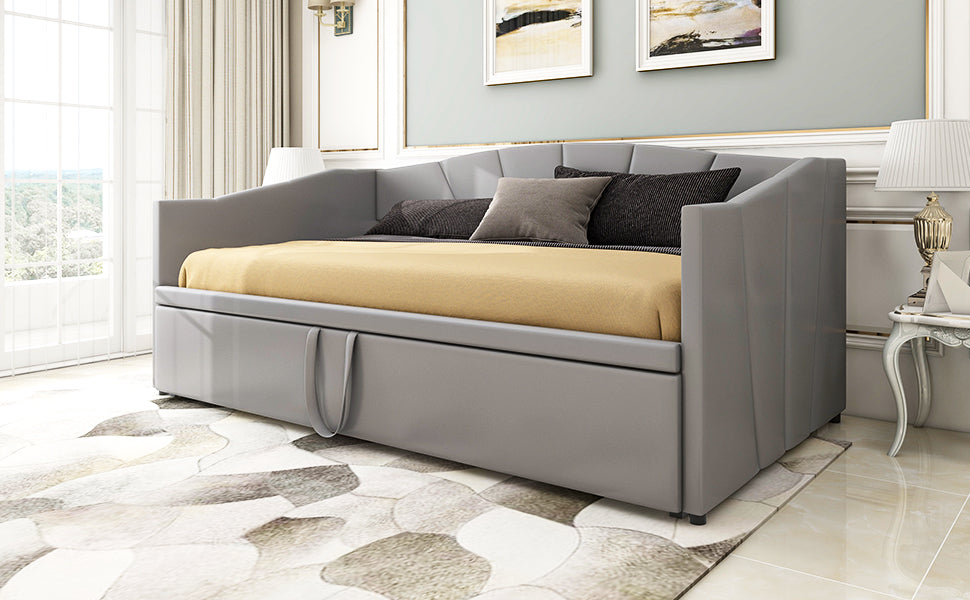 Upholstered Sofa Bed Extendable 90/180x200 cm Slatted Frame, Velvet Grey