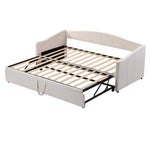Upholstered Bed, Pull-out Sofa Bed 90/180*200 cm, Slatted Frames, Velvet Fabric, Beige