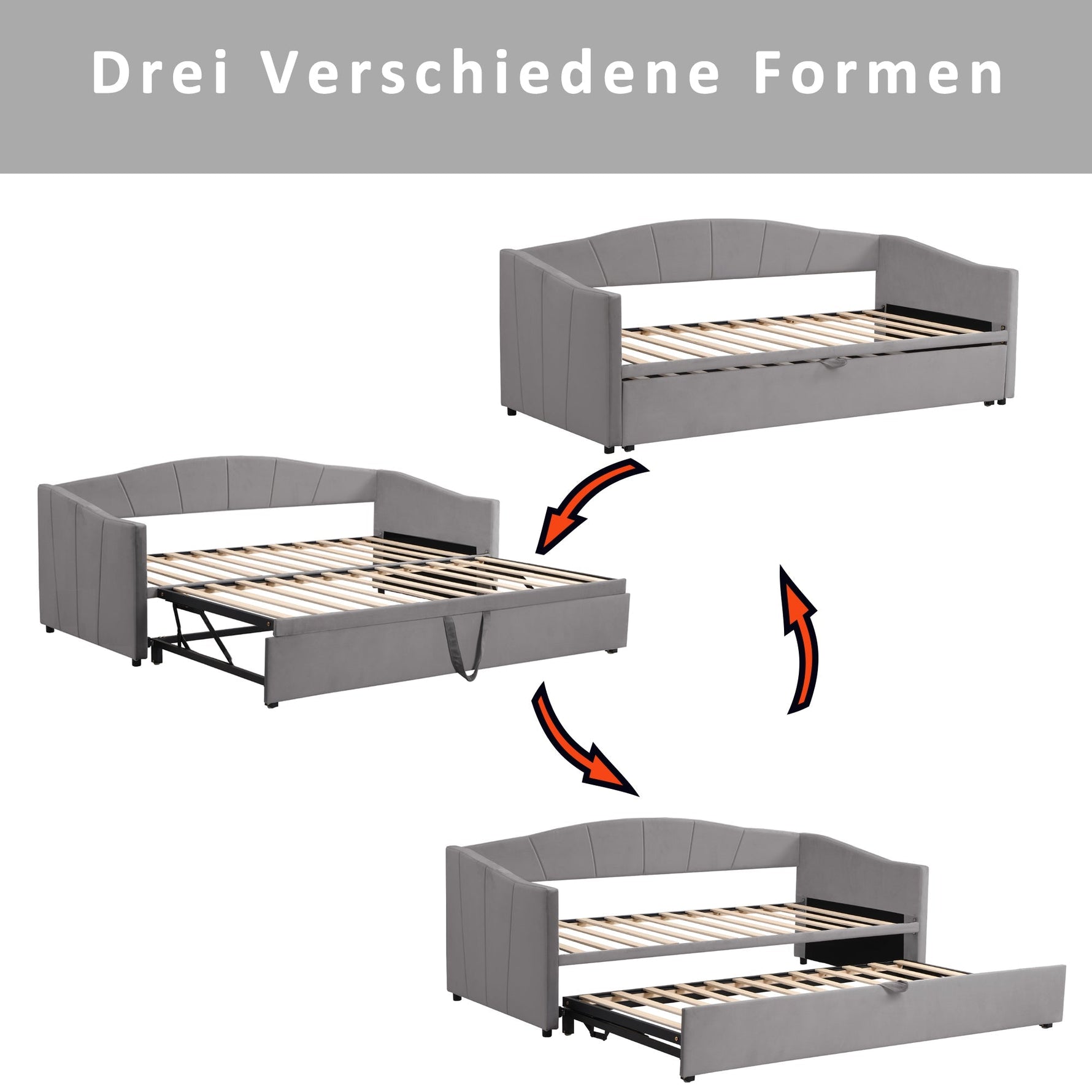 Upholstered Sofa Bed Extendable 90/180x200 cm Slatted Frame, Velvet Grey