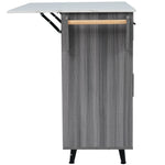 Dining Cart Sideboard Extendable White Marble Top Storage Wheels - Khaki Gray Wood Grain