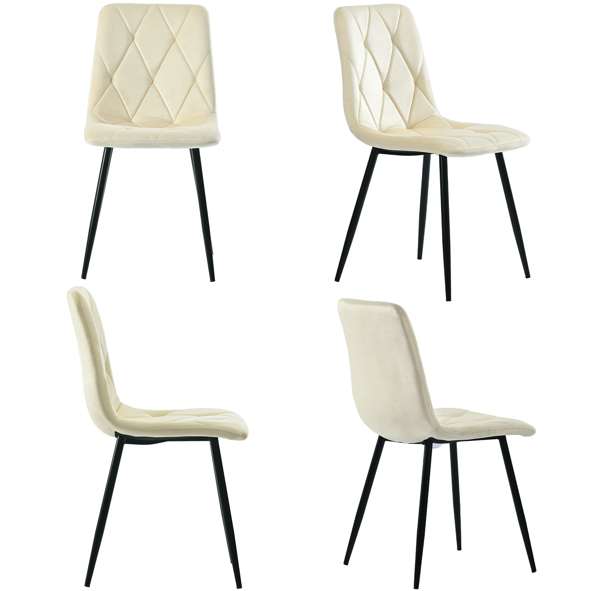 Dining Chair Set of 4 Upholstered Twill Velvet with Backrest Metal Legs Beige