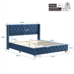 Upholstered Bed 160x200cm Button & Studded Headboard - Velvet Blue