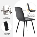 4 Dining Chairs Upholstered with Backrest Metal Legs Dark Grey Twill Velvet