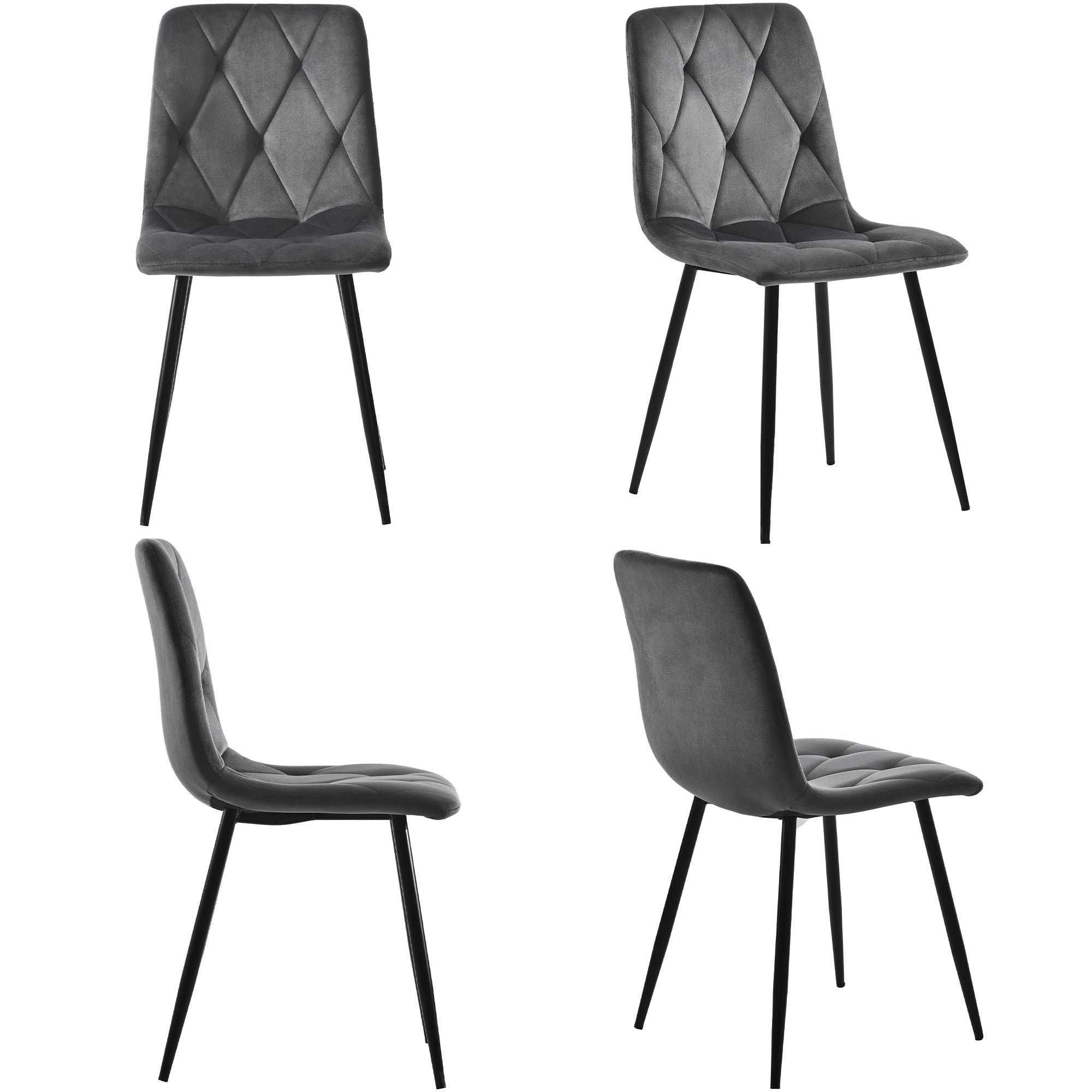 4 Dining Chairs Upholstered with Backrest Metal Legs Dark Grey Twill Velvet