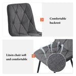 Dining Chairs Set of 4 Upholstered Designer with Backrest Twill Linen Metal Legs Dark Grey