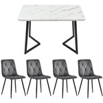 Dining Set 5-Piece Rectangular Kitchen Table 117x68cm Dark Grey Twill Velvet Black