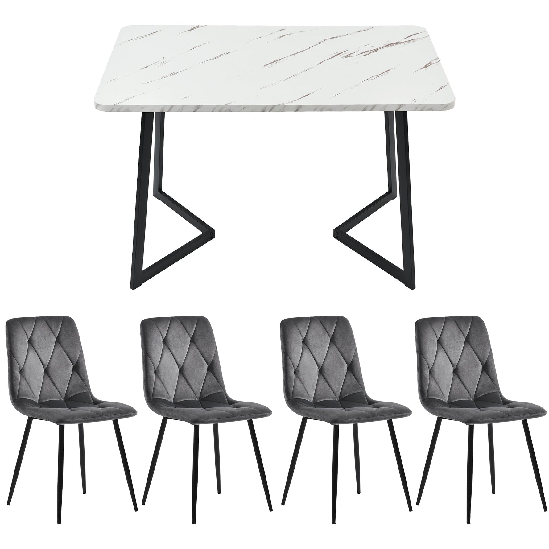 Dining Set 5-Piece Rectangular Kitchen Table 117x68cm Dark Grey Twill Velvet Black
