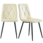 Dining Chair Set of 4 Upholstered Twill Velvet with Backrest Metal Legs Beige