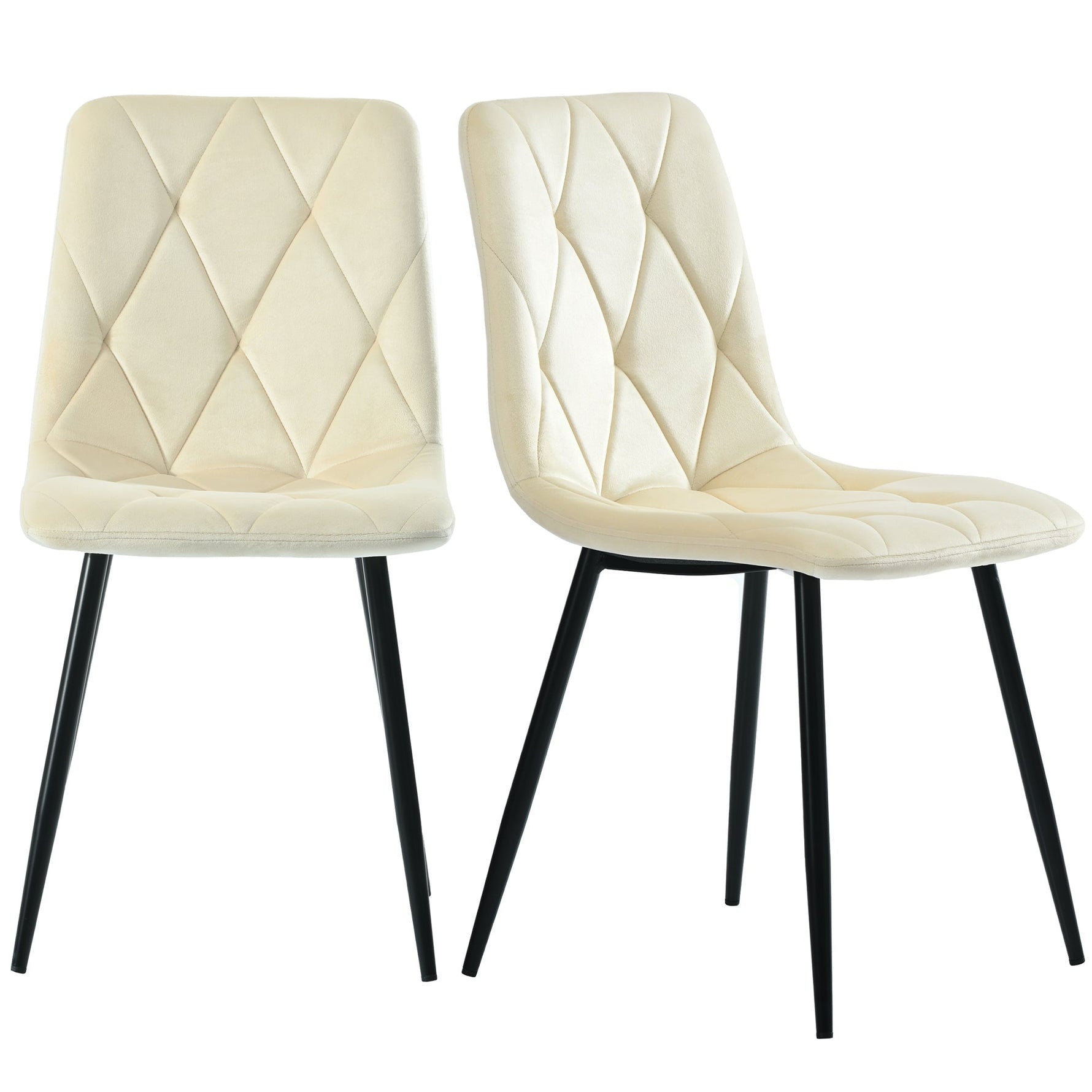 Dining Chair Set of 4 Upholstered Twill Velvet with Backrest Metal Legs Beige