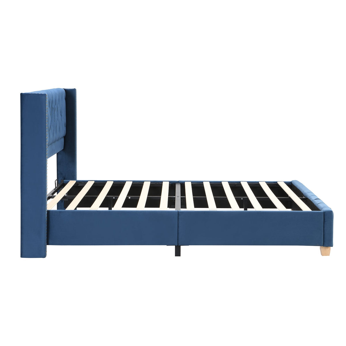 Upholstered Bed 160x200cm Button & Studded Headboard - Velvet Blue