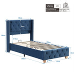Upholstered Bed 90x200cm Slatted Frame Headboard Button Studded Upholstery Velvet Blue