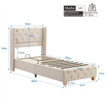 Upholstered Bed 90x200cm Slatted Frame Button Studded Headboard - Linen Beige