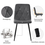 Dining Chairs Set of 4 Upholstered Designer with Backrest Twill Linen Metal Legs Dark Grey