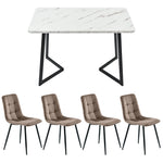 Dining Set 5-Piece Rectangular 117x68cm Table 4 Chairs Brown Velvet Black Legs