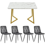 Dining Set 5-Piece Rectangular 117x68cm Table & 4 Chairs Dark Grey Velvet Gold