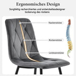 4 Dining Chairs Upholstered with Backrest Metal Legs Dark Grey Twill Velvet