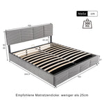 Upholstered Double Bed 160x200cm Hydraulic Lift Striped Height-Adjustable Headboard Velvet Grey
