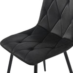Dining Chair Set of 4 - Upholstered Designer Backrest Metal Frame - Twill Velvet Black