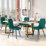 Dining Set 5-Piece Rectangular Table 117x68cm 4 Chairs Dark Green Twill Velvet Gold Legs