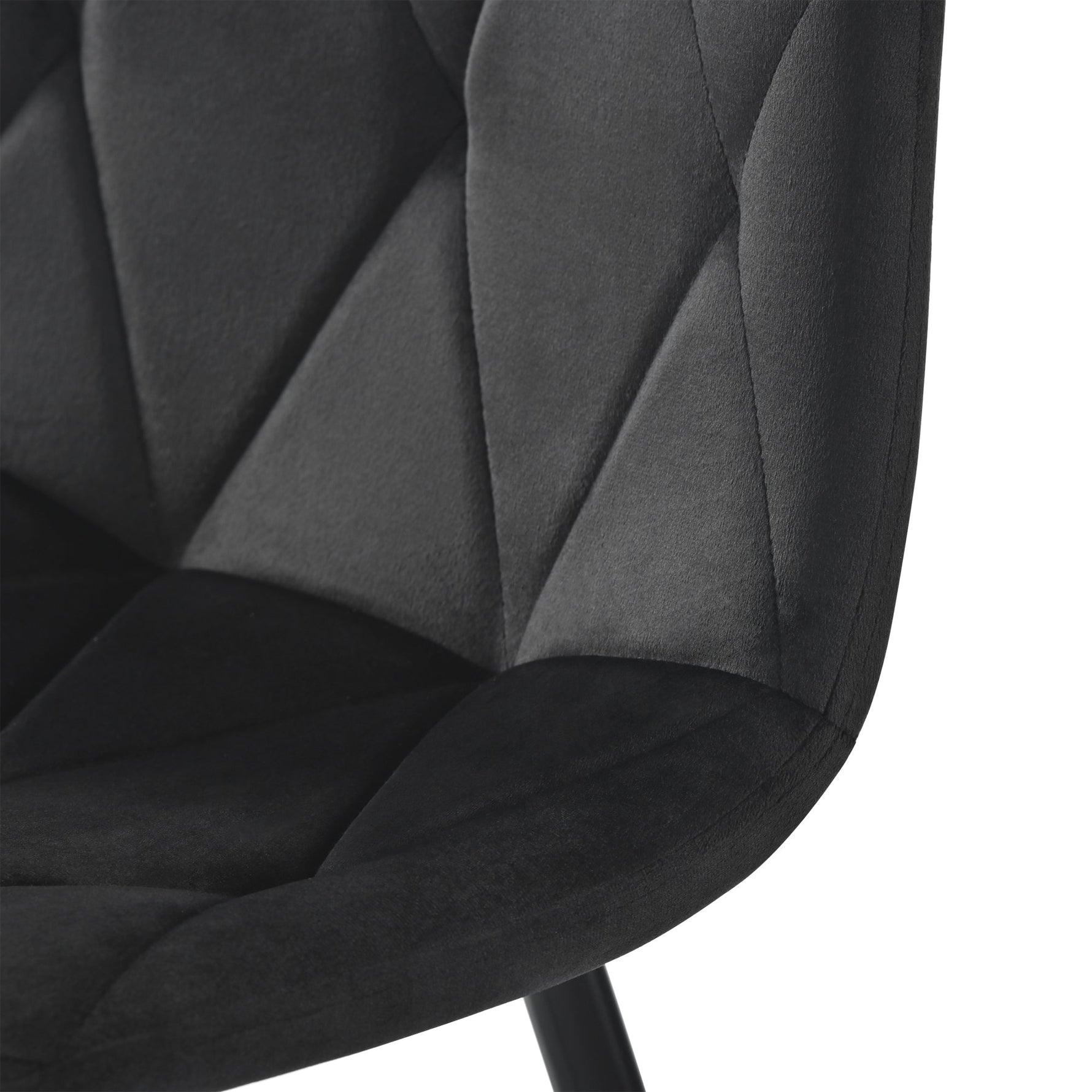 Dining Chair Set of 4 - Upholstered Designer Backrest Metal Frame - Twill Velvet Black