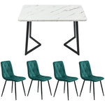 Dining Set 5-Piece 117x68cm Rectangular Table 4 Dark Green Twill Velvet Chairs Black
