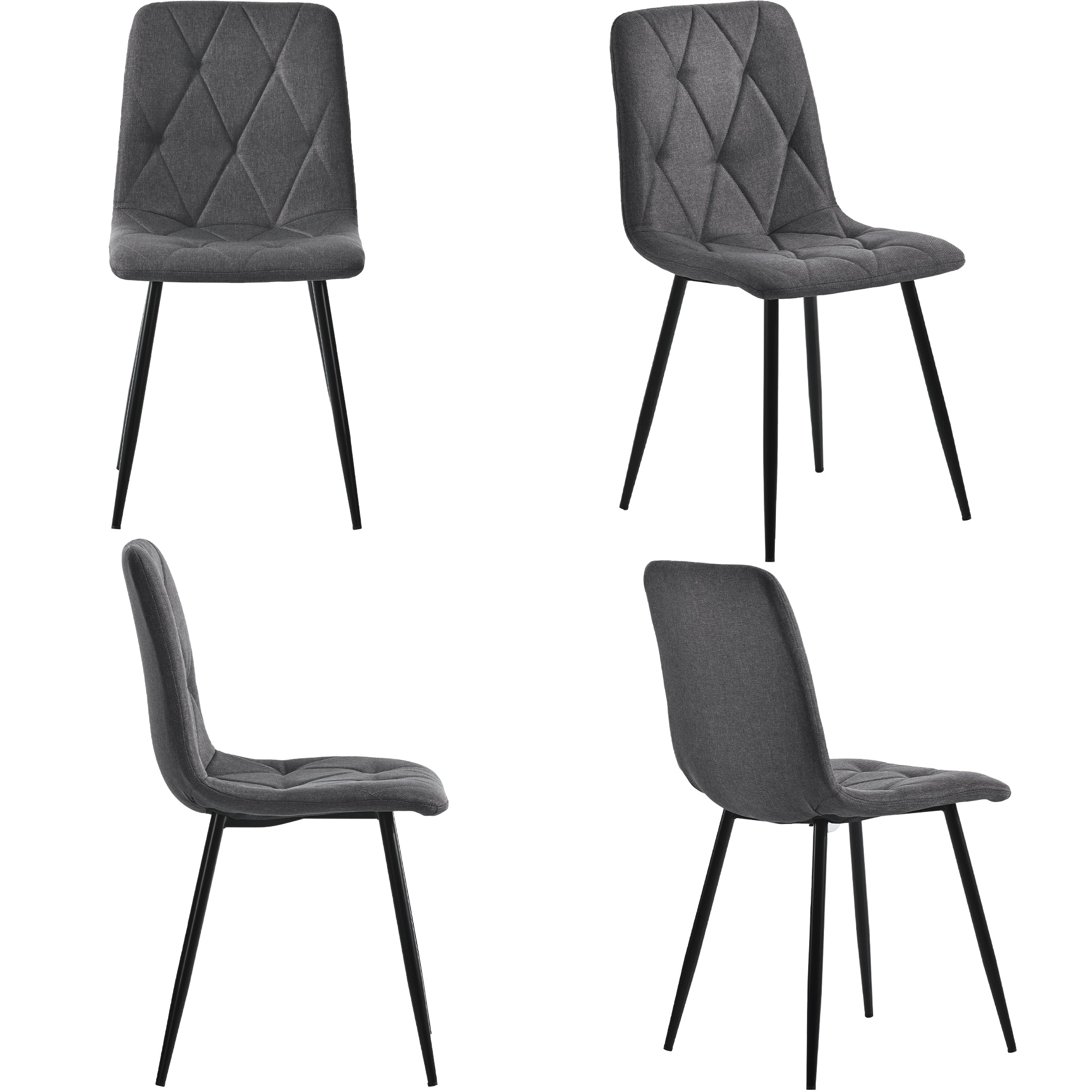 Dining Chairs Set of 4 Upholstered Designer with Backrest Twill Linen Metal Legs Dark Grey