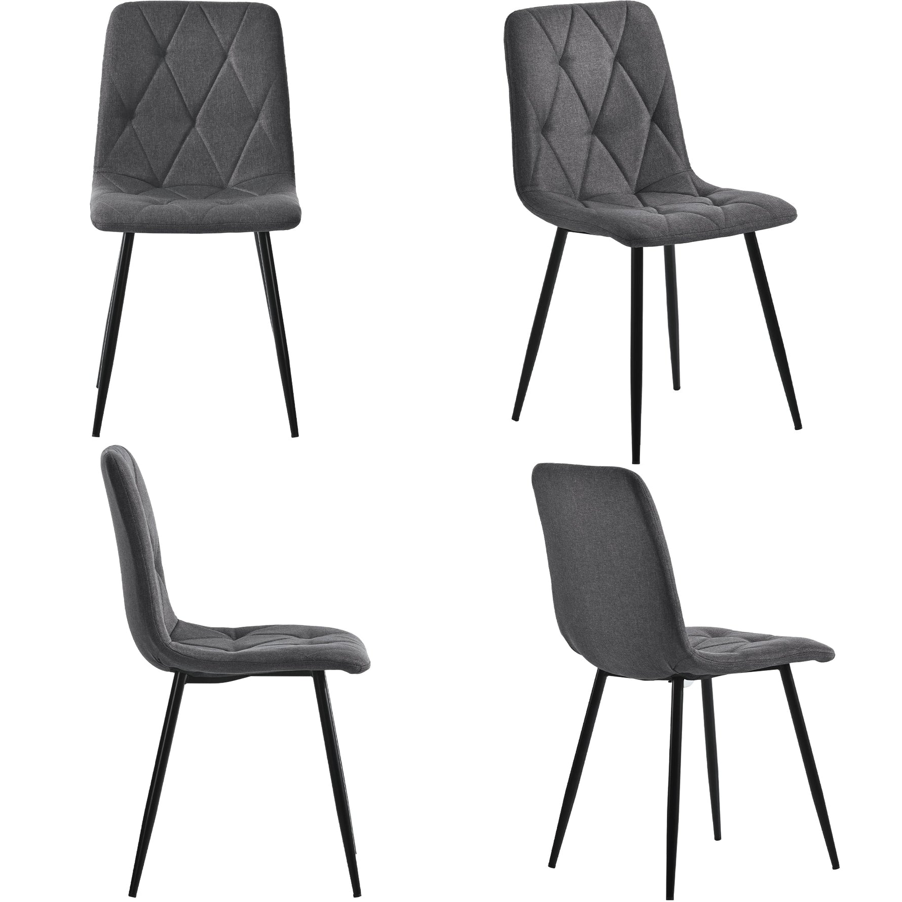 Dining Chairs Set of 4 Upholstered Designer with Backrest Twill Linen Metal Legs Dark Grey