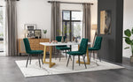 Dining Set 5-Piece Rectangular Table 117x68cm 4 Chairs Dark Green Twill Velvet Gold Legs