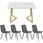 Dining Set 5-Piece 117x68cm Rectangular Table 4 Chairs Dark Grey Twill Linen Golden Legs