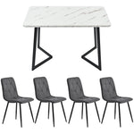 Dining Set 5-Piece Rectangular Table 117x68cm with 4 Chairs, Dark Grey Twill Linen Fabric and Black Metal Legs