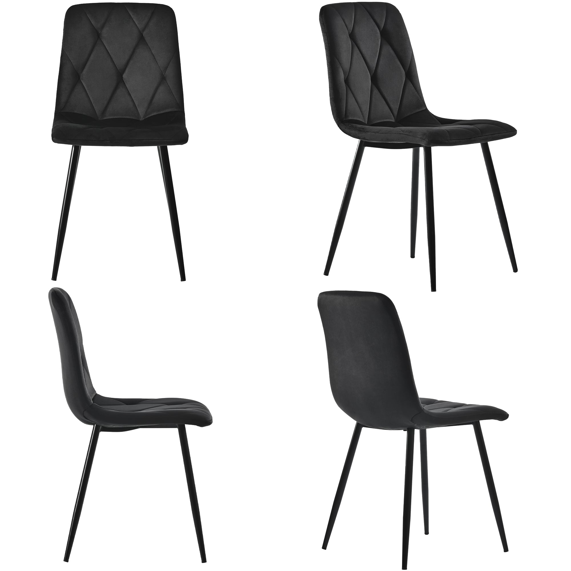 Dining Chair Set of 4 - Upholstered Designer Backrest Metal Frame - Twill Velvet Black