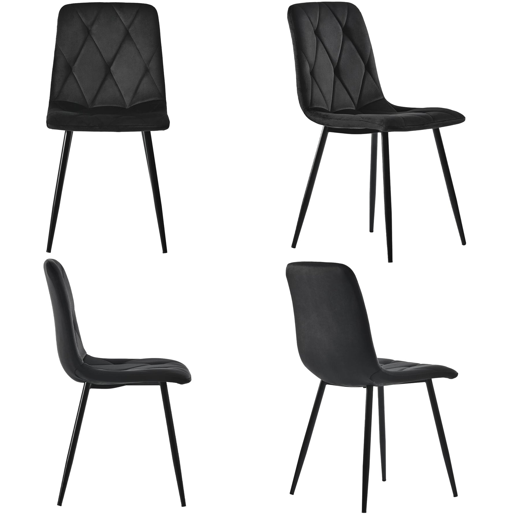 Dining Set 5-Piece 117x68cm Rectangular Table with 4 Chairs Black Twill Velvet Black Legs