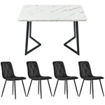 Dining Set 5-Piece 117x68cm Rectangular Table with 4 Chairs Black Twill Velvet Black Legs