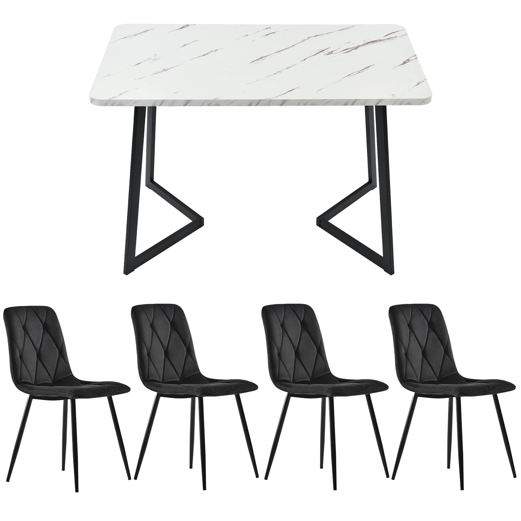 Dining Set 5-Piece 117x68cm Rectangular Table with 4 Chairs Black Twill Velvet Black Legs
