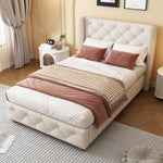 Upholstered Bed 90x200cm Slatted Frame Button Studded Headboard - Linen Beige
