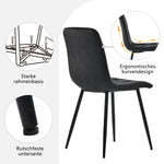 Dining Chair Set of 4 - Upholstered Designer Backrest Metal Frame - Twill Velvet Black