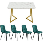 Dining Set 5-Piece Rectangular Table 117x68cm 4 Chairs Dark Green Twill Velvet Gold Legs