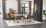 Dining Set 5-Piece 117x68cm Rectangular Table 4 Chairs Dark Grey Twill Linen Golden Legs