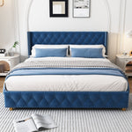 Upholstered Bed 160x200cm Button & Studded Headboard - Velvet Blue