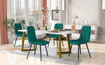 Dining Set 5-Piece Rectangular Table 117x68cm 4 Chairs Dark Green Twill Velvet Gold Legs