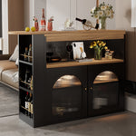 Extendable Bar Table Rotatable Storage LED Light Black