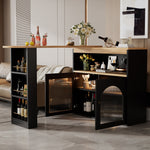 Extendable Bar Table Rotatable Storage LED Light Black