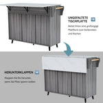 Dining Cart Sideboard Extendable White Marble Top Storage Wheels - Khaki Gray Wood Grain
